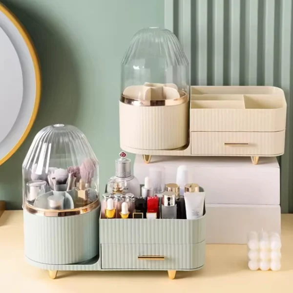 360 Rotating Brush Holder Cosmetics Makeup Organizer Box with Drawer